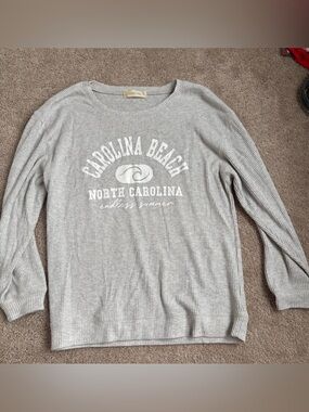 Carolina Beach Graphic Ribbed Crewneck Sweatshirt - Light Gray